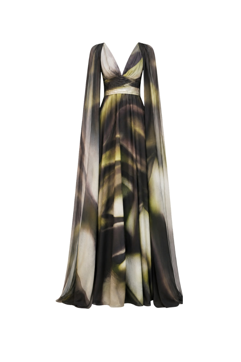 Green print Dalia maxi dress by Tinta Latina featuring flowing fabric and elegant design, perfect for casual or semi-formal occasions.