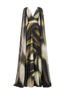 Green print Dalia maxi dress by Tinta Latina featuring flowing fabric and elegant design, perfect for casual or semi-formal occasions.