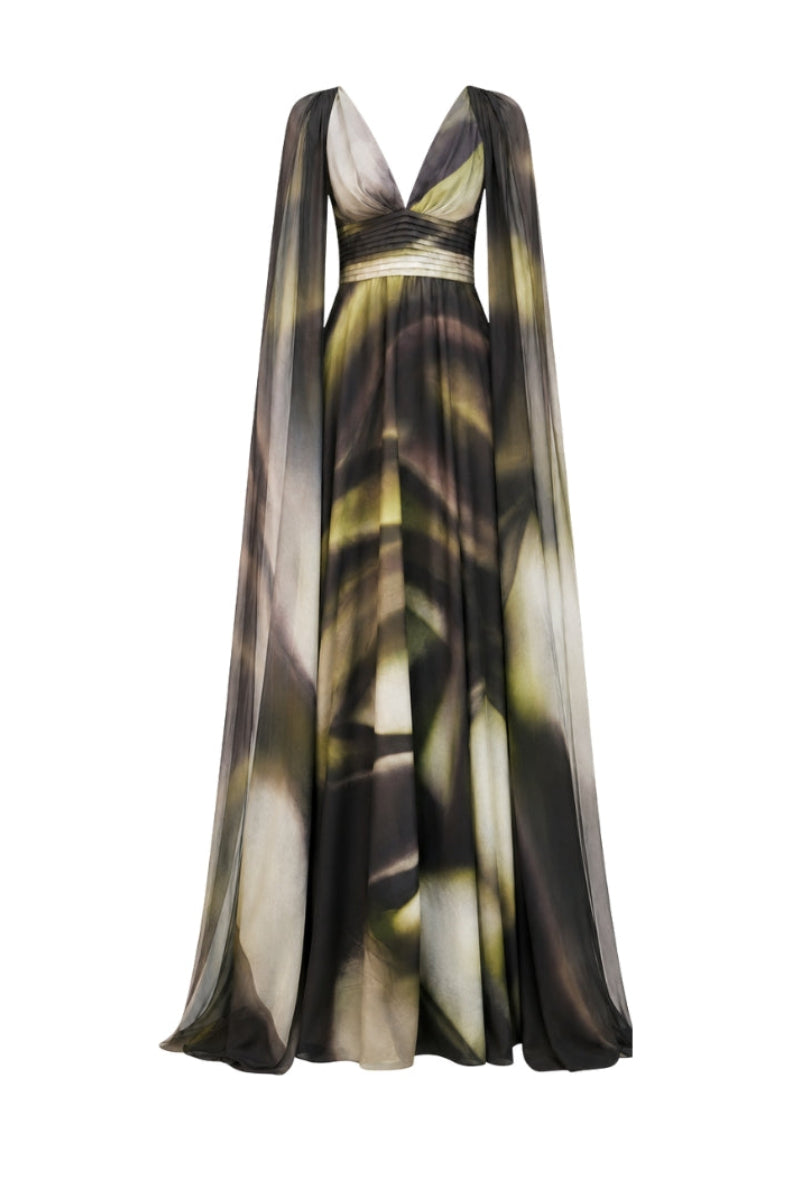 Green print Dalia maxi dress by Tinta Latina featuring flowing fabric and elegant design, perfect for casual or semi-formal occasions.
