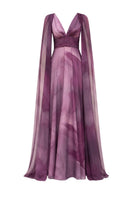 Purple print Dalia maxi dress by Tinta Latina featuring flowing fabric and elegant design, perfect for summer or special occasions.