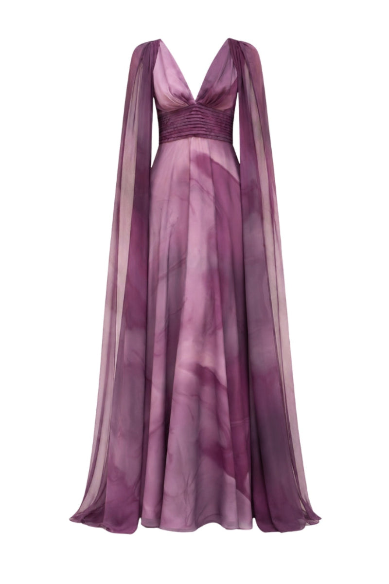 Purple print Dalia maxi dress by Tinta Latina featuring flowing fabric and elegant design, perfect for summer or special occasions.