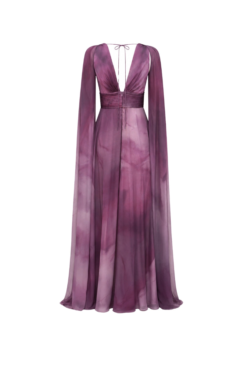 Purple print Dalia maxi dress by Tinta Latina, flowing fabric, stylish design, perfect for casual or special occasions.
