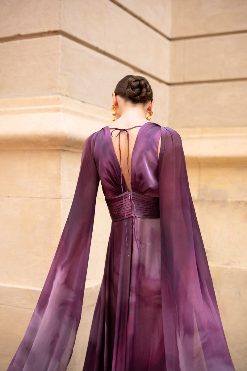 Purple printed Dalia maxi dress by Tinta Latina, flowing fabric and vibrant pattern, perfect for summer or casual wear.