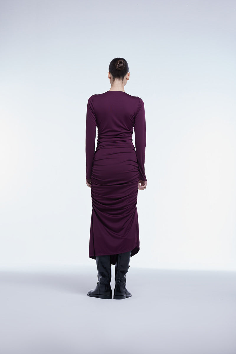 RUCHED ASYMMETRIC MIDI DRESS - CULT MIA