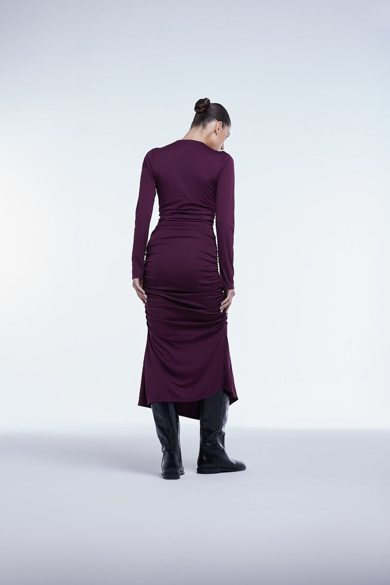 RUCHED ASYMMETRIC MIDI DRESS - CULT MIA