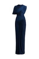 Deme By Gabriella Bloom draped maxi dress featuring flowing fabric and elegant design, perfect for formal or summer occasions.