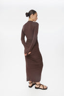Dāl the Label modal ruched asymmetric midi dress in a stylish design, featuring gathered fabric and an elegant silhouette.