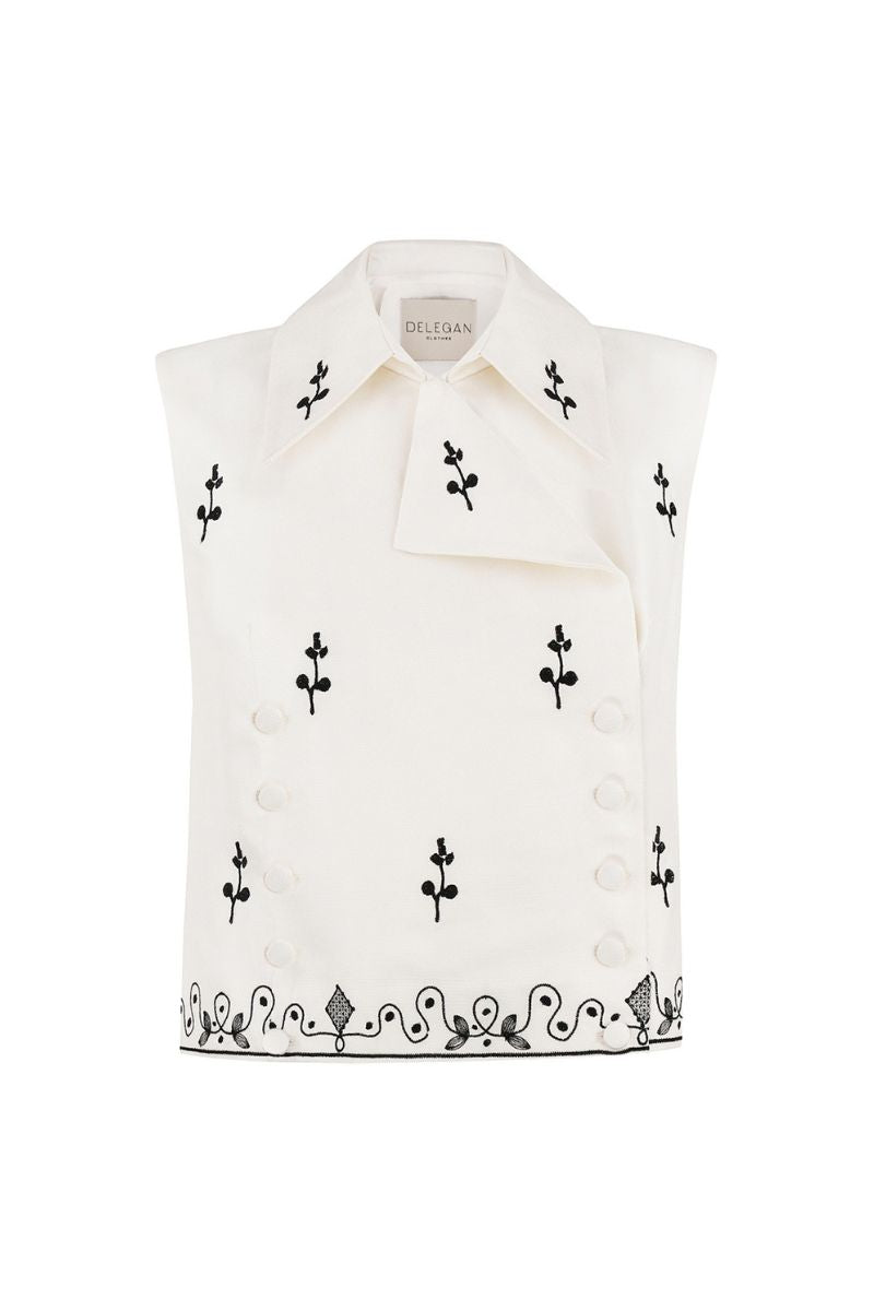 Decorative DELEGAN vest with ornate embroidery, featuring intricate ornament details and a stylish fit.