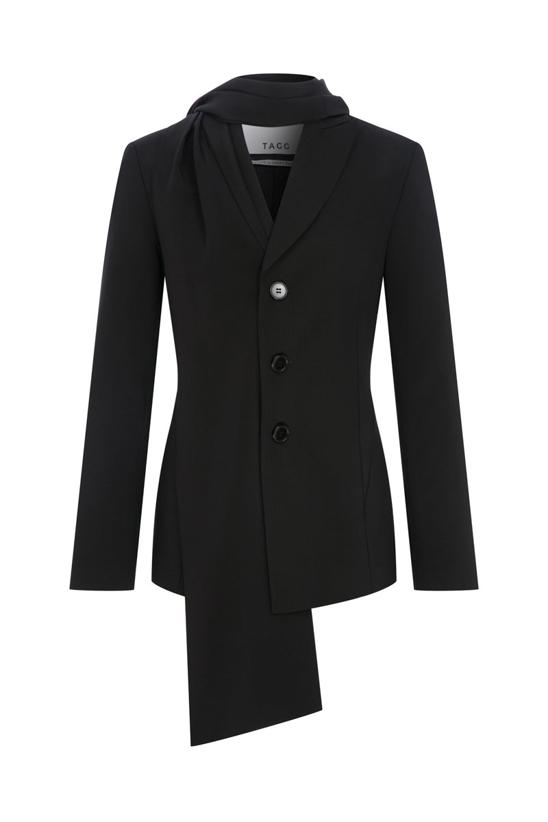 TAGG wool jacket with a detachable scarf, featuring a stylish design and cozy fabric, suitable for cold weather.