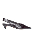 Pair of 10TH FLOOR Downtown Heels in cocoa-colored croc-embossed leather, featuring a sleek heel and stylish design.