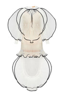 White maxi dress by Nadya Dzyak, front view showing flowing fabric and elegant design.