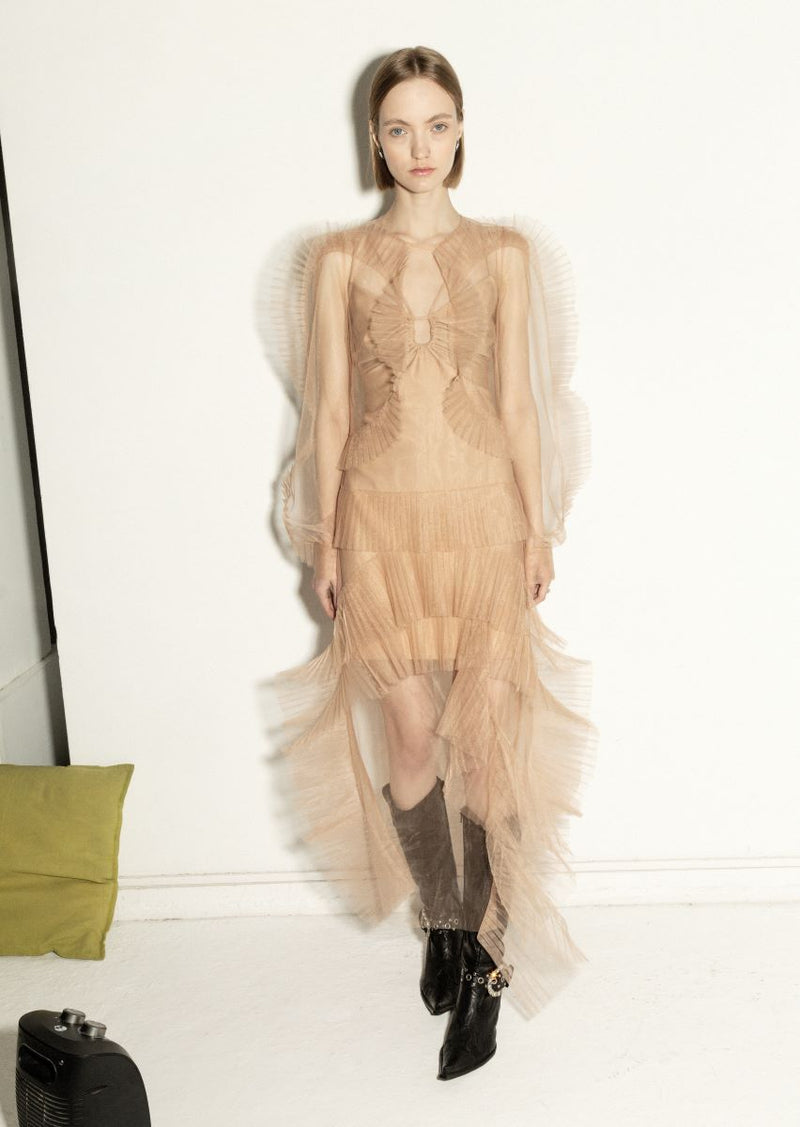 NEUTRAL STRAIGHT CUT-SHEER MAXI DRESS - CULT MIA