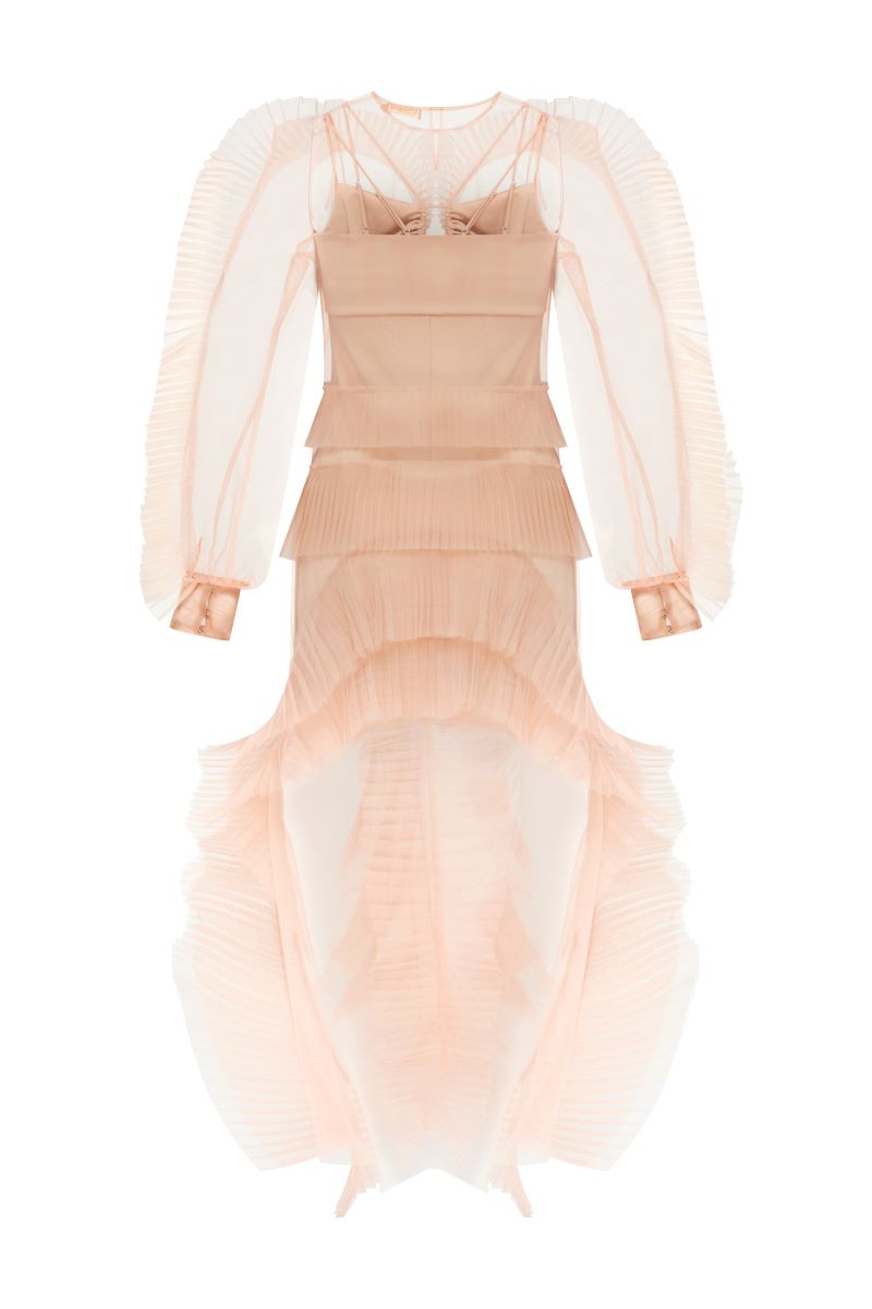 NEUTRAL STRAIGHT CUT-SHEER MAXI DRESS - CULT MIA