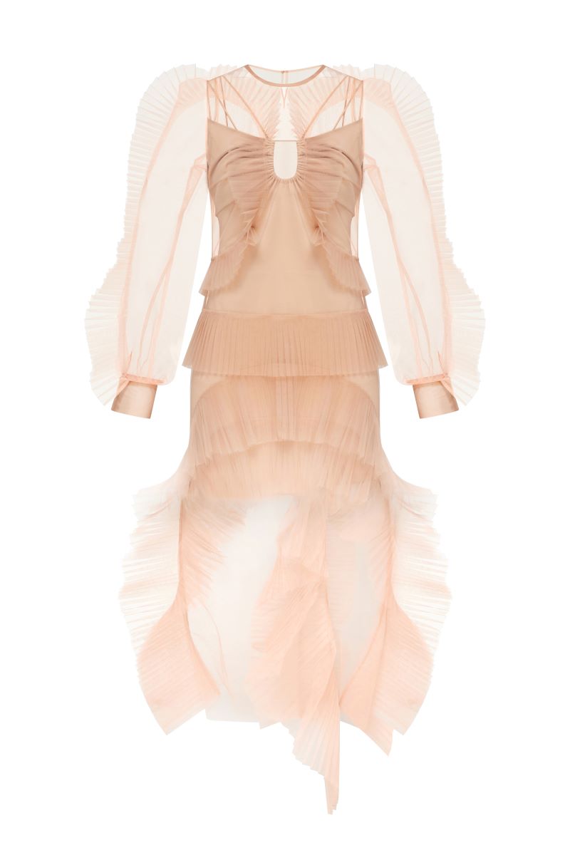 NEUTRAL STRAIGHT CUT-SHEER MAXI DRESS - CULT MIA