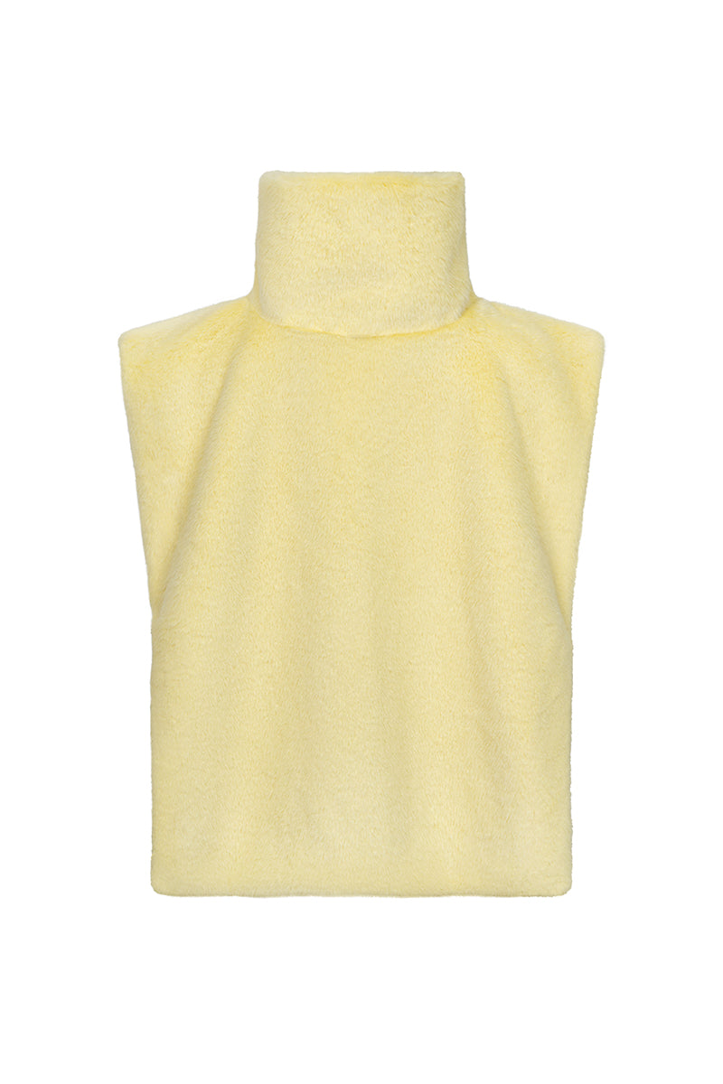 Yellow fur scarf by Sayya, showing soft, plush texture and stylish design, perfect for cozy winter wear.