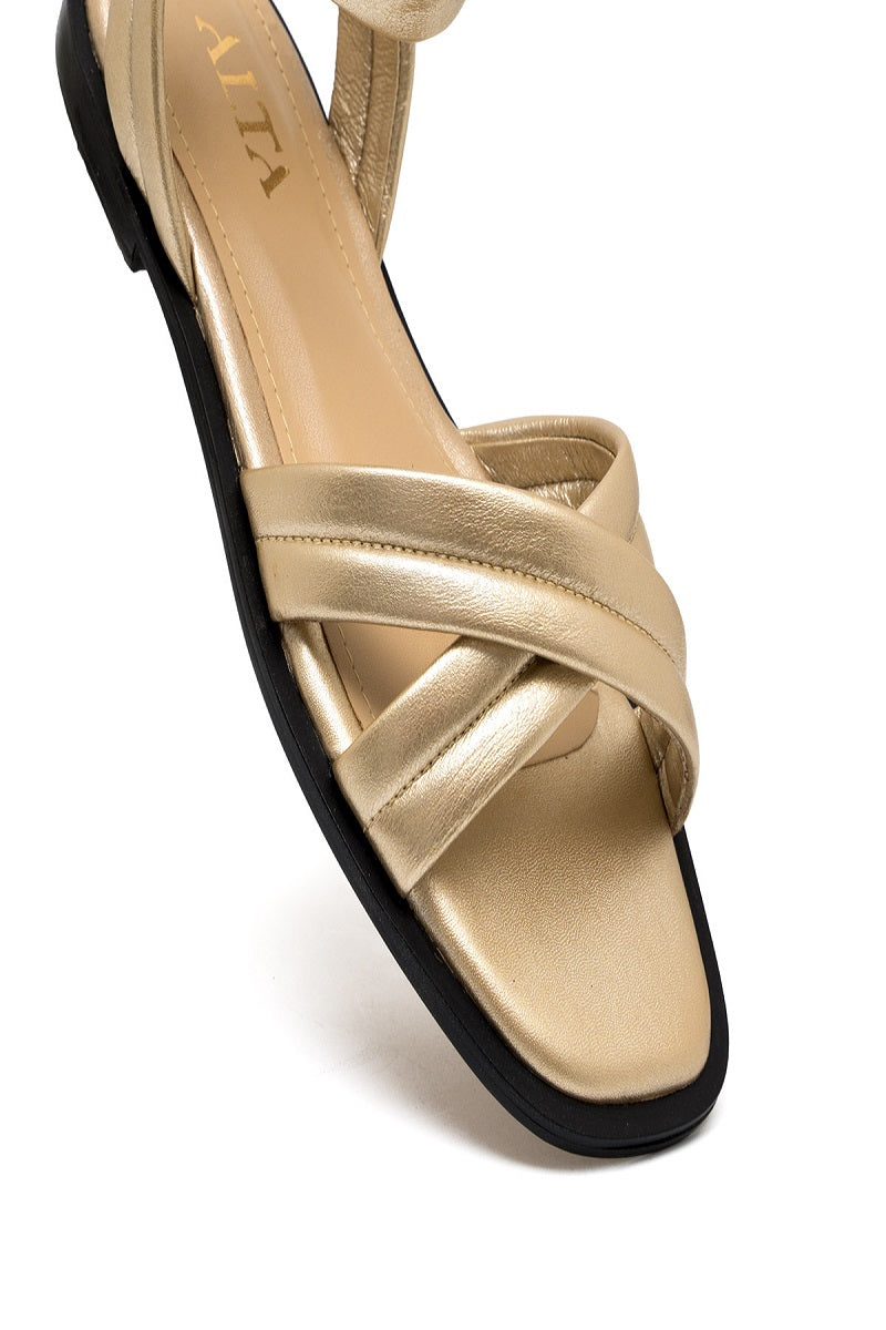 ALTA Conno Gold Sandals with metallic finish and open-toe design, featuring stylish straps and comfortable sole.