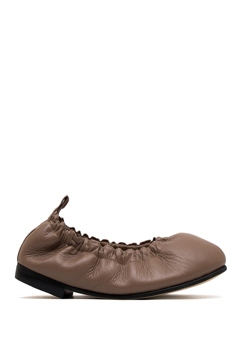 ALTA Connie Cocoa flats showing tan leather upper and rounded toe, stylish and comfortable footwear for everyday wear.