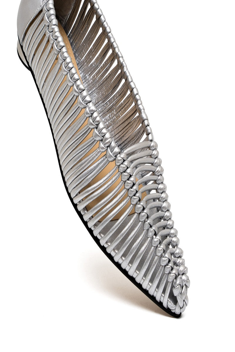 Silver craft flats by ALTA featuring a sleek design, perfect for casual or formal wear, shown in a close-up image.