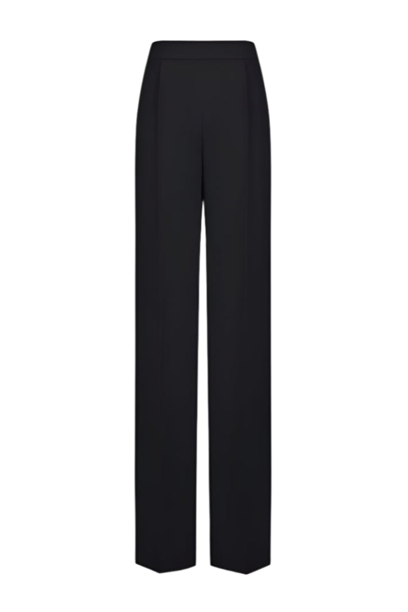 Black LEKIEU Kenya pants displayed on a hanger, showcasing their slim fit and stylish design.