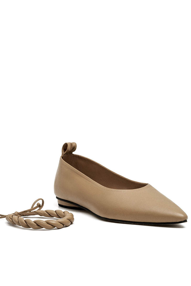 Alta Aria Almond Flats, stylish women's slip-on shoes in almond color, featuring a sleek design and comfortable fit.