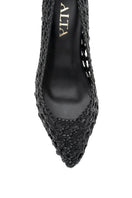Black high heels from ALTA's Contessa Craft collection, stylish stiletto heels with pointed toes on a neutral background.