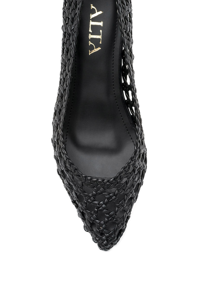 Black high heels from ALTA's Contessa Craft collection, stylish stiletto heels with pointed toes on a neutral background.