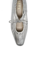 Silver ALTA GEMMA flats with rounded toe and sleek design, perfect for casual or dressy outfits.