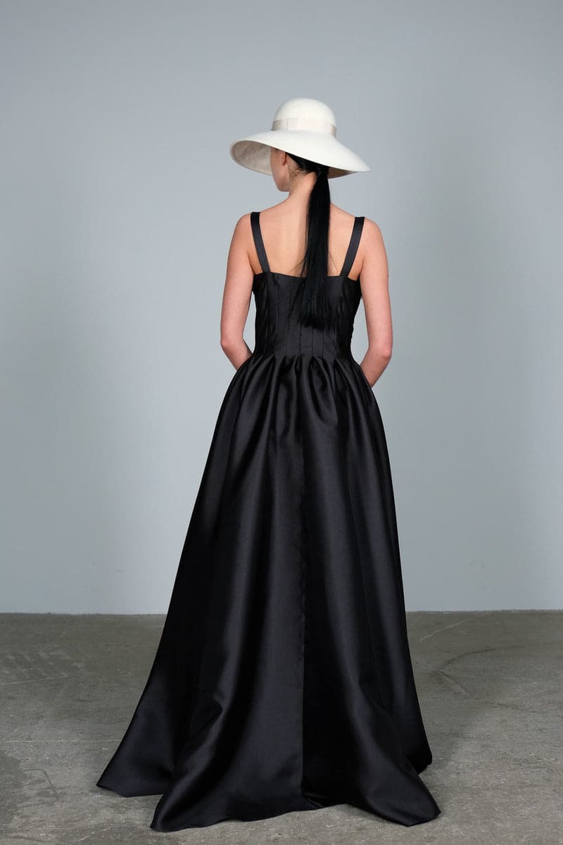 BLACK HAND EMBROIDERED CRYSTAL TAFFETA MAXI DRESS - CULT MIA