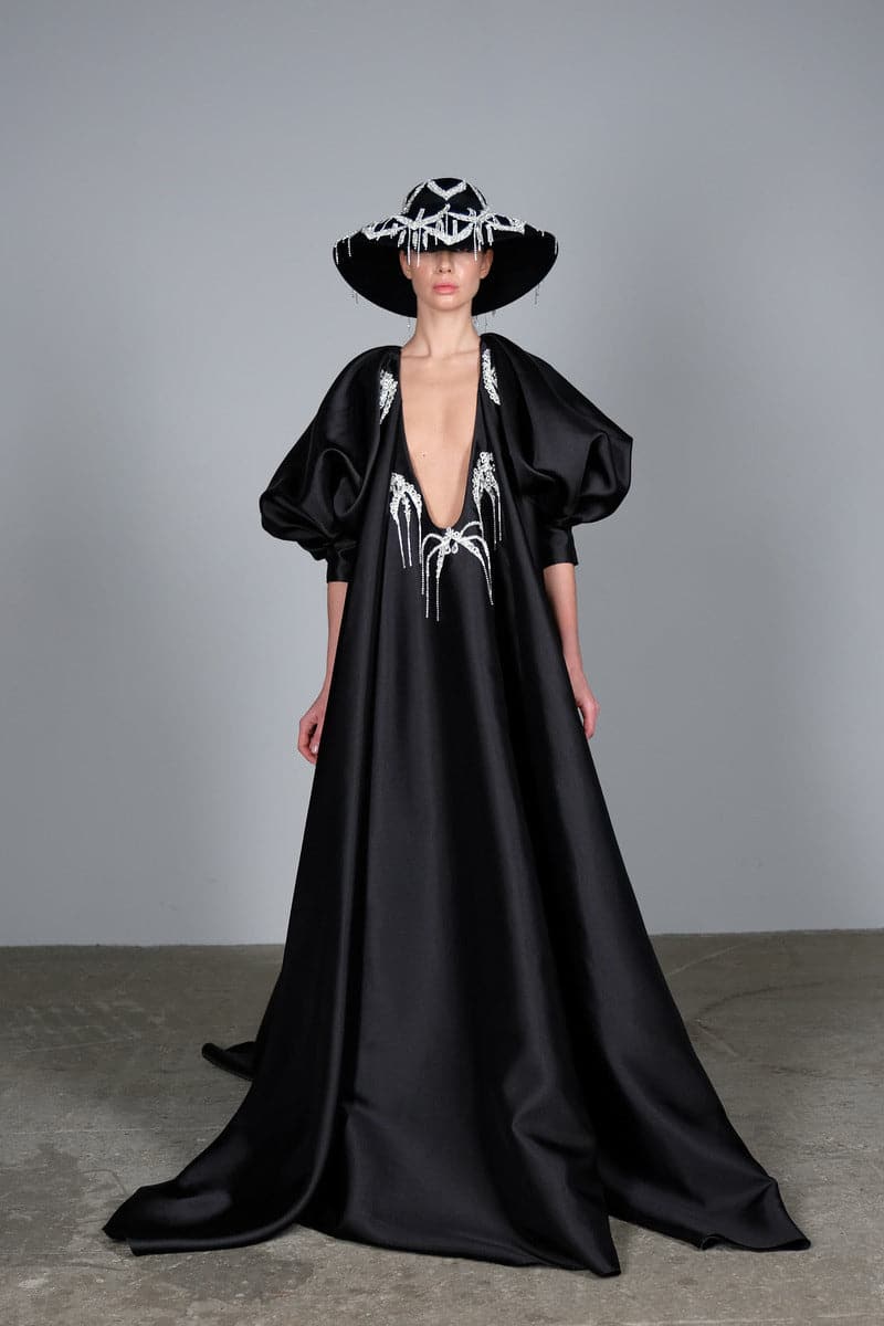 BLACK CUT-OUT TAFFETA MAXI DRESS - CULT MIA