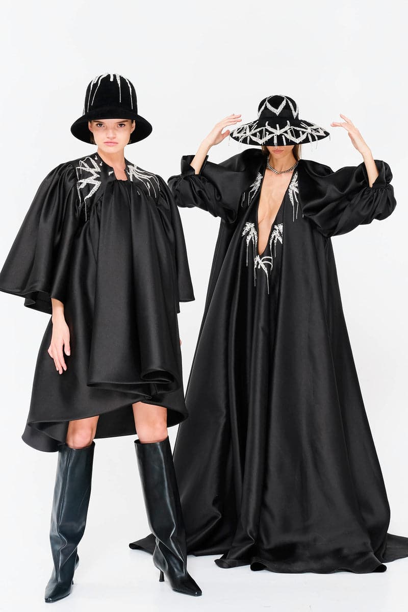 BLACK CUT-OUT TAFFETA MAXI DRESS - CULT MIA