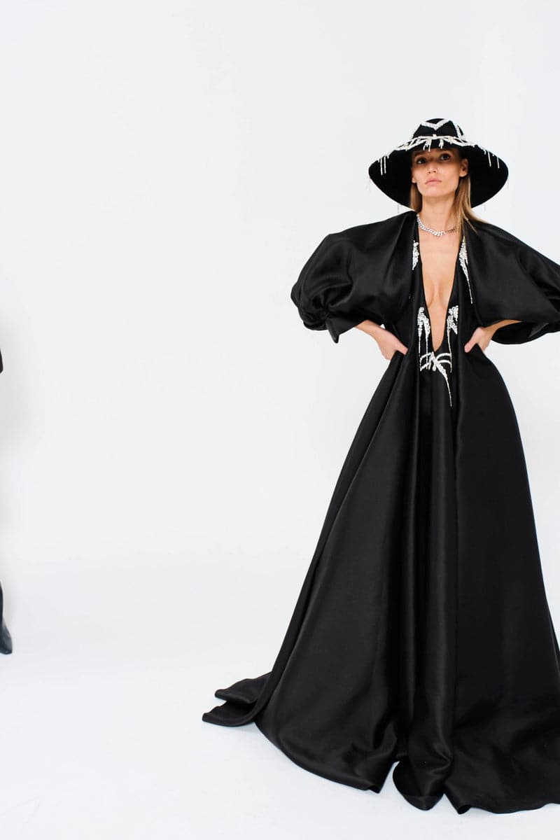 BLACK CUT-OUT TAFFETA MAXI DRESS - CULT MIA