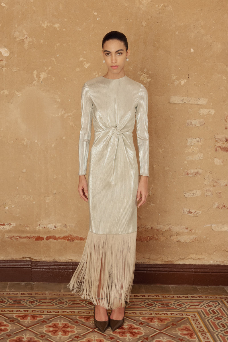 Maylé Vásquez Santa Maria maxi dress in vibrant fabric, flowing design, perfect for summer or special occasions.