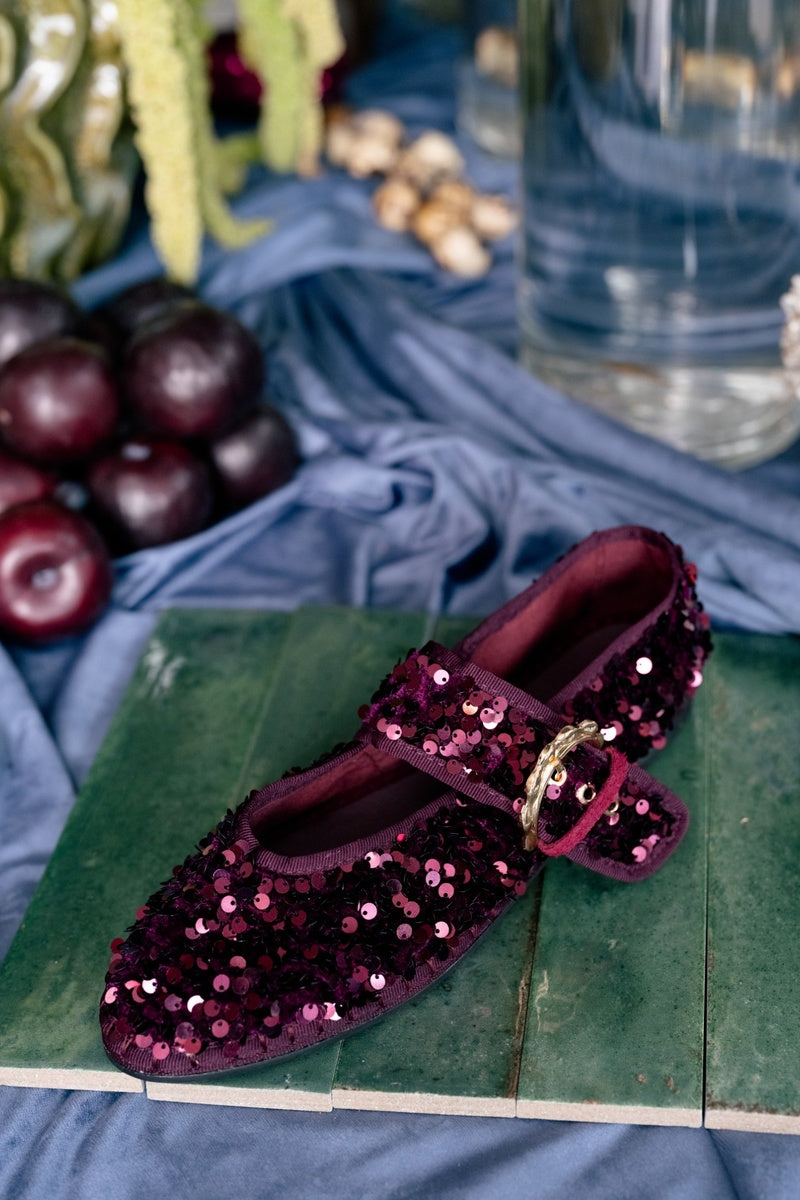 Flabelus Sophie Glinda purple flats with pointed toes and smooth finish, stylish comfortable slip-on shoes for women.