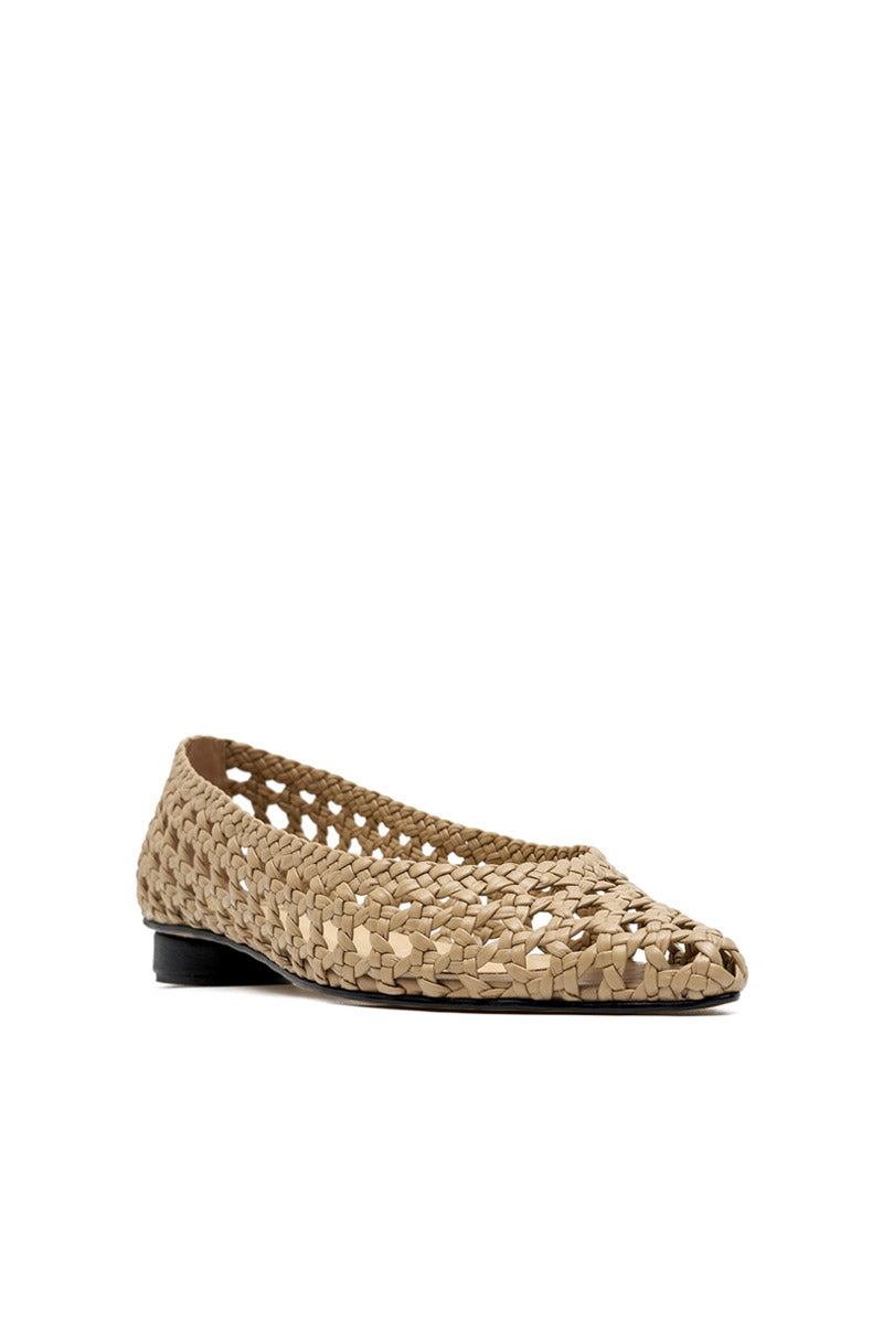 ALTA ADDA CRAFT Almond Flats showing beige fabric with almond-colored accents and slip-on style footwear.