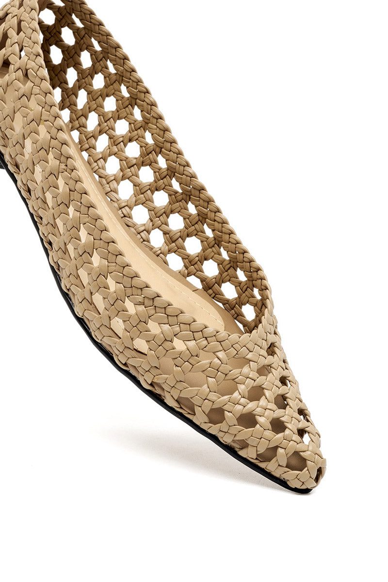 ALTA Adda Craft Almond Flats, stylish slip-on shoes with almond-shaped toe and textured design, displayed on a plain background.