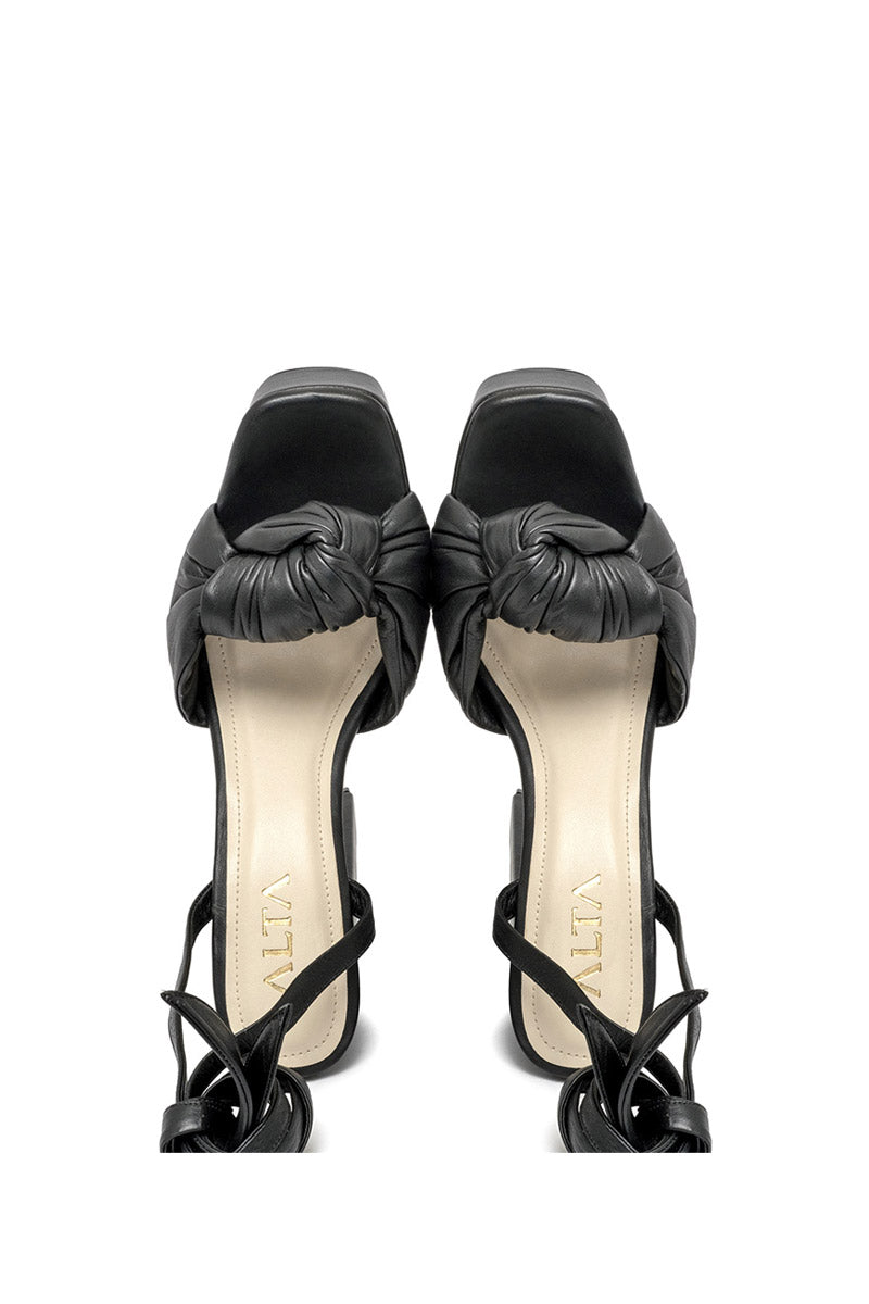 Black ALTA Emilia sandals with open toes and ankle straps, showcasing stylish footwear for warm weather.