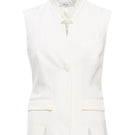 SÉLONE LORA tailored white vest displayed on a hanger, featuring a sleek fit and minimalist design.
