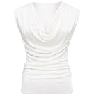 Sélone Ylune Liquid Drape Top in soft ivory, featuring flowing fabric and elegant drape design, worn as stylish women's top.