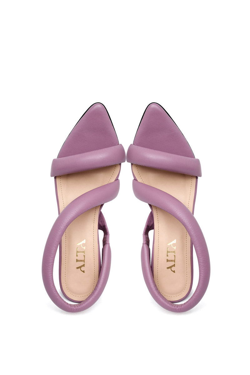 Alta Ophelia Lilac Sandals with open toes and ankle straps, featuring a stylish design and comfortable flat soles.