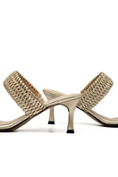 Alta ETTA CRAFT gold sandal heels with strappy design and block heels, shown on a neutral background.