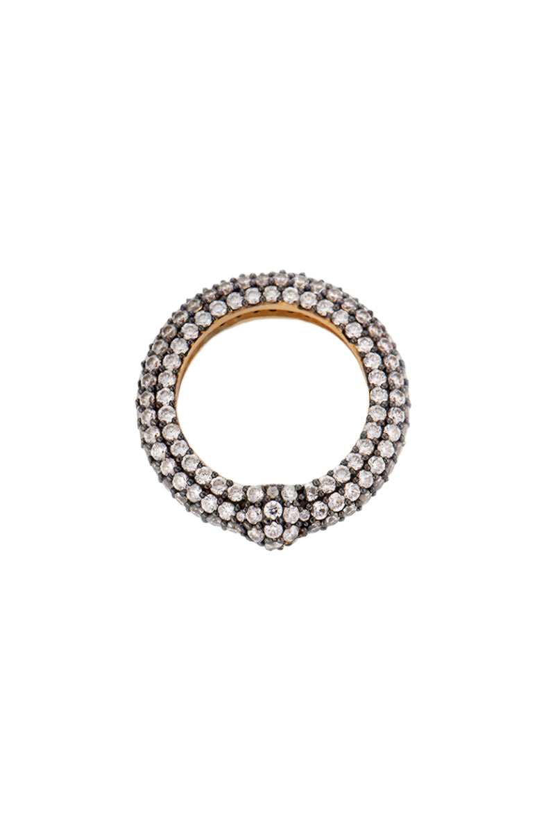 Poché Crystal Flow Ring featuring a shimmering crystal design, stylish silver band, elegant jewelry accessory for women