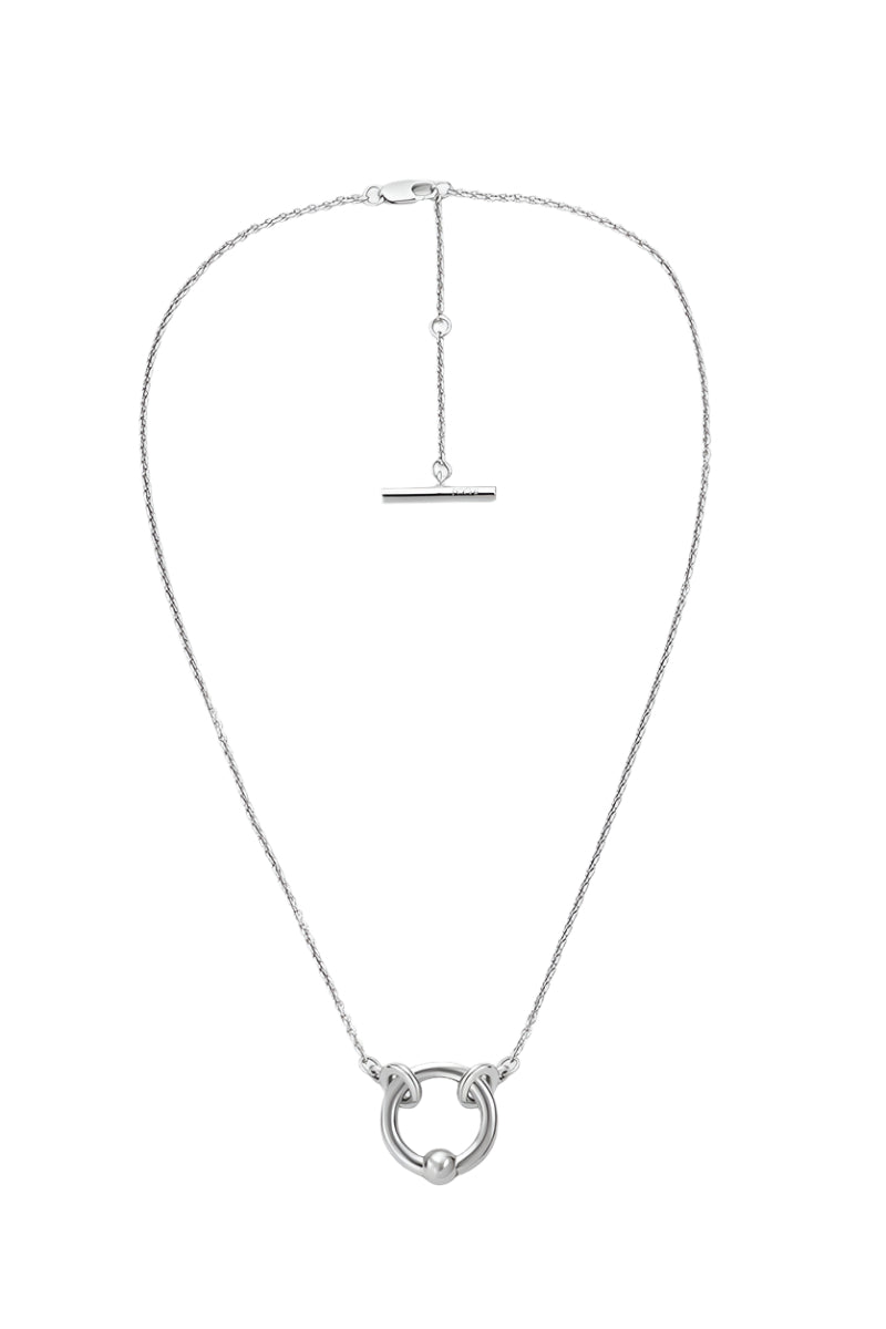 Silver flow necklace by Poché featuring a sleek, minimalist design and smooth, flowing chain style.
