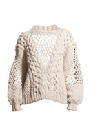First Born Knits DAFNE knitted sweater in cozy, textured fabric, featuring a classic crew neck and ribbed cuffs and hem.