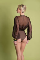 Laura Escobar Aurora shirt in Mocca, featuring a stylish casual design, displayed on a hanger with a relaxed fit.