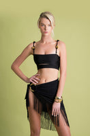 Black Beth pareo cover-up by Laura Escobar, lightweight fabric with stylish drape, perfect for beach or poolside wear.