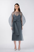 Liba organza midi dress by Mastani featuring a flowy, sheer fabric with delicate detailing and elegant design.