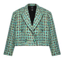 Lalo oversized fully lined multicolor coat with shoulder pads, stylish jacket featuring bold color blocks and structured design.