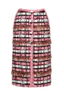 Lalo midi skirt with embroidered mesh fabric, showcasing intricate embroidery and lightweight mesh material for a stylish look.