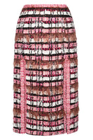 Lalo mini midi skirt with embroidered mesh fabric, showcasing intricate embroidery and lightweight, sheer mesh material.