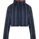 Gvasalia two-tone puffer coat with double collar detail, stylish winter outerwear, shown in a close-up image.